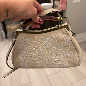 Patricia Nash Cream Floral Embossed Clutch